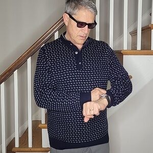 Vineyard Vines Men's Oysterman Navy and White Mockneck Sweater Size Large NWT